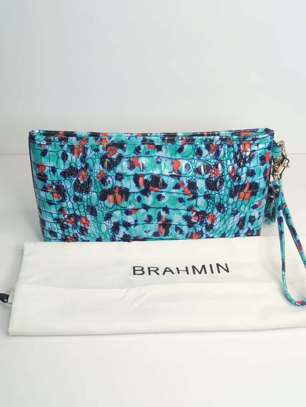 Brahmin Turquoise Multi Croc-Embossed Wristlet with Removable Strap NWT